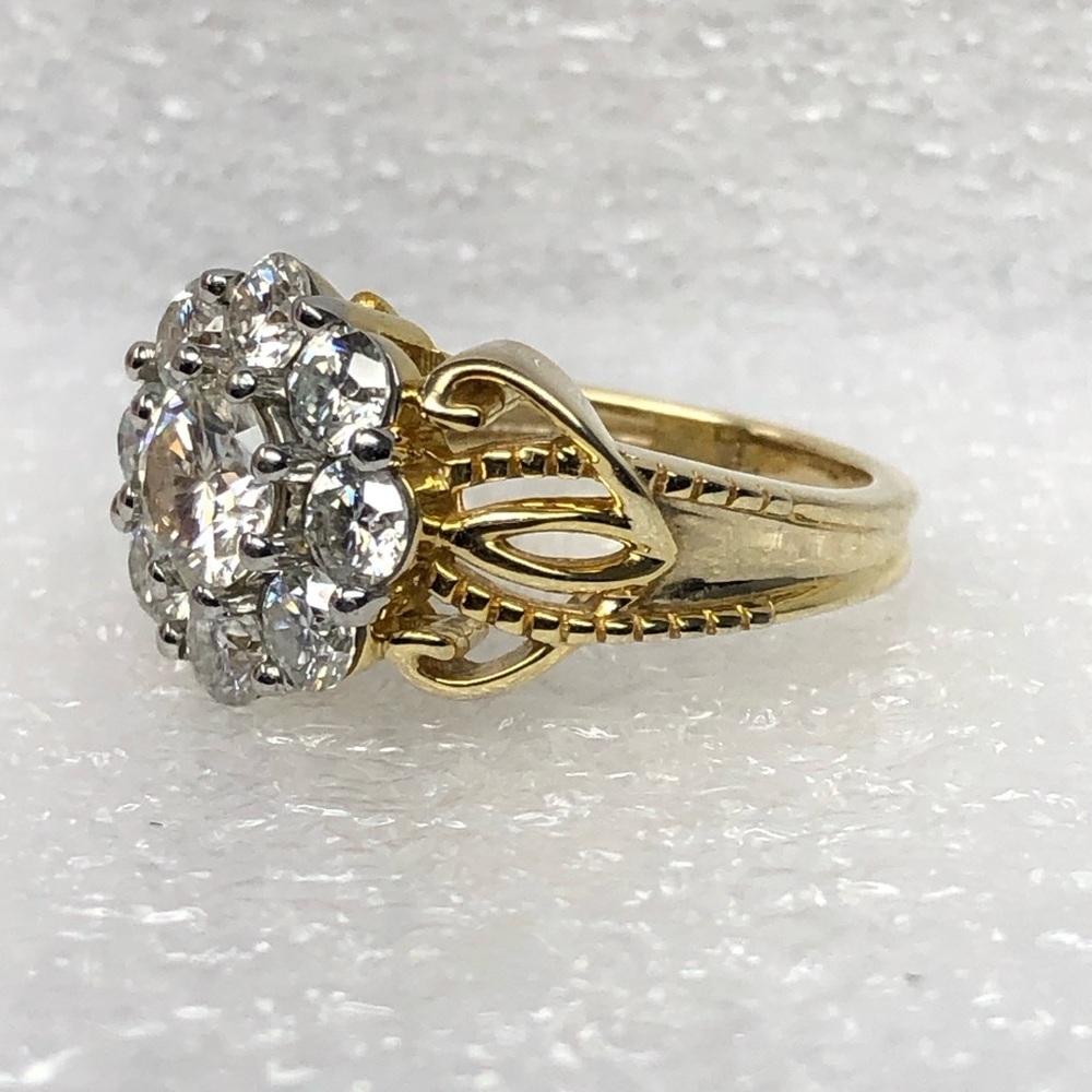 Moissanite Fire Ring 14K Yellow Gold Over 925 Silver Cluster Flower Size 6 - Picture 15 of 16